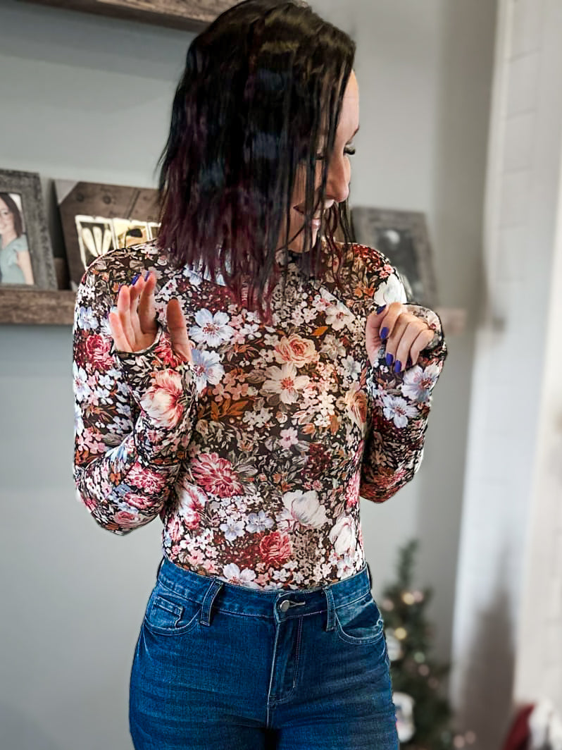 Floral Mesh Thumbhole Top